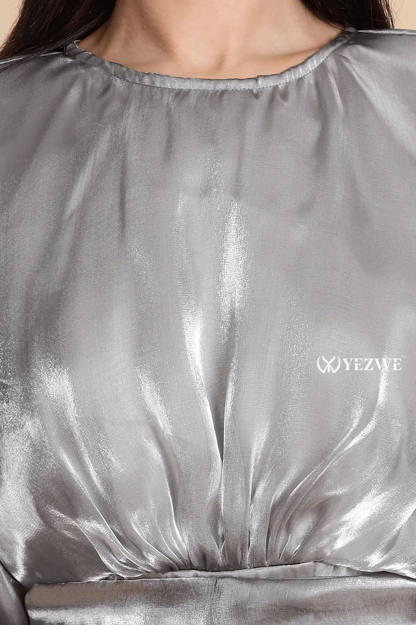YEZWE silver maxi dress for party with a shiny finish and elegant design