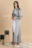 YEZWE silver maxi dress for party with long sleeves and elegant flow for special occasions
