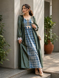 YEZWE Vintage Green Coquette Modest Maxi Dress | Pre-Booking, featuring a lace-up design and elegant long sleeves