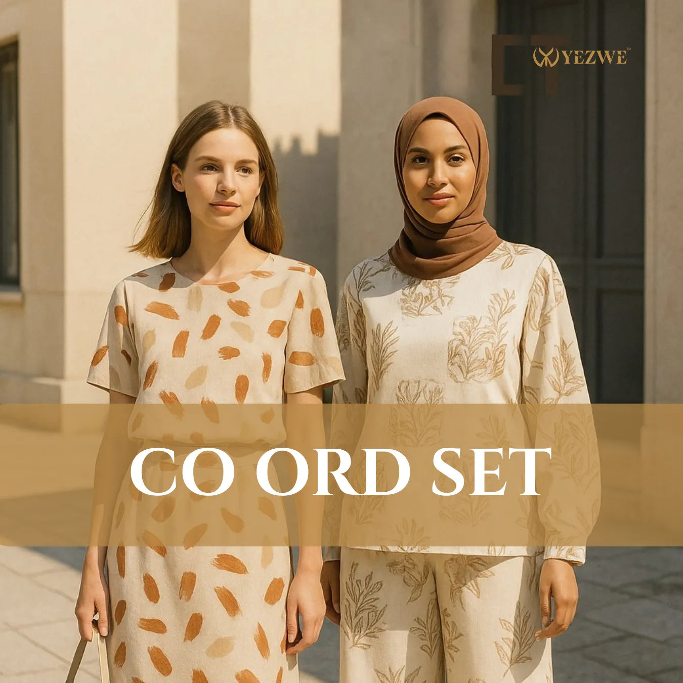 YEZWE Satin Peplum Modest Co-Ord Set - Skirt And Top Wear