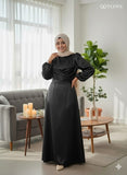 Yezwe's Jet Black Satin Flowing Maxi Dress - Modest Wear