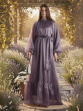 YEZWE Lavender High-Neck Maxi Dress – Flowing Full-Length Party Gown for Weddings & Evenings