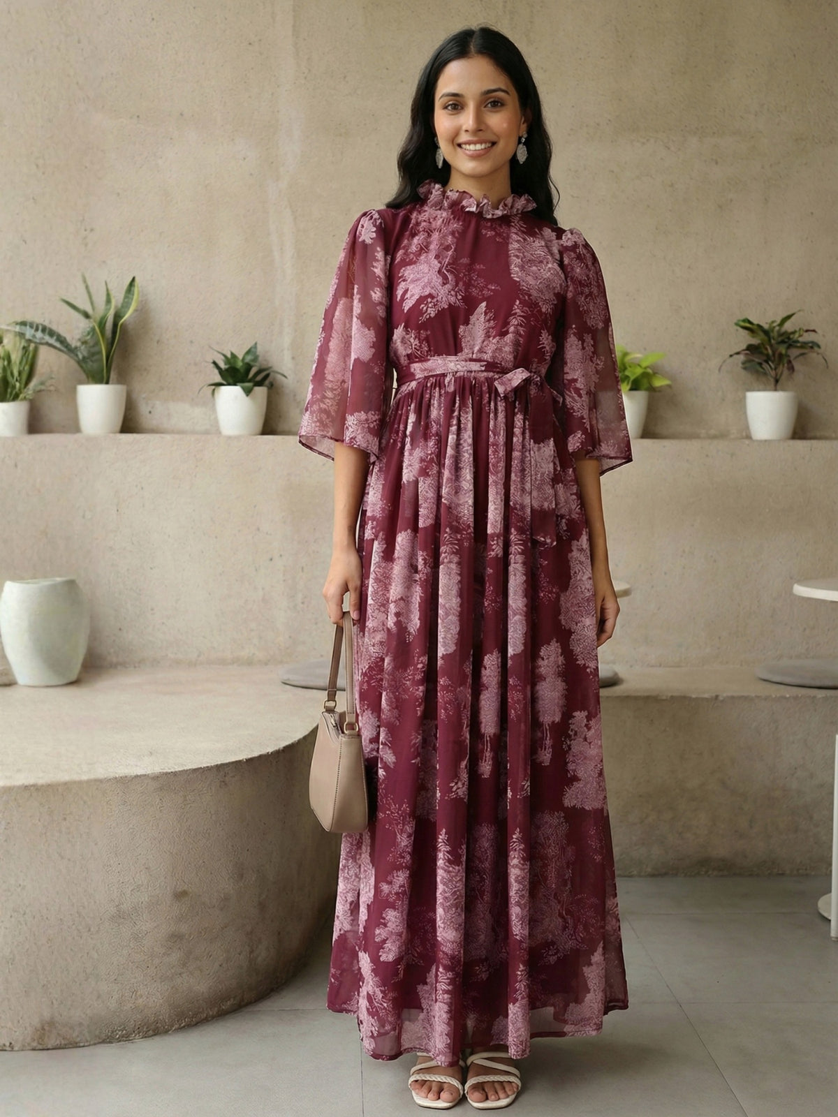 Yezwe georgette with lycra lining customizable modest maxi dress front view