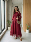 Yezwe Wine Maroon Georgette Skirt and Top Set | Flowy Layered Silhouette for Women