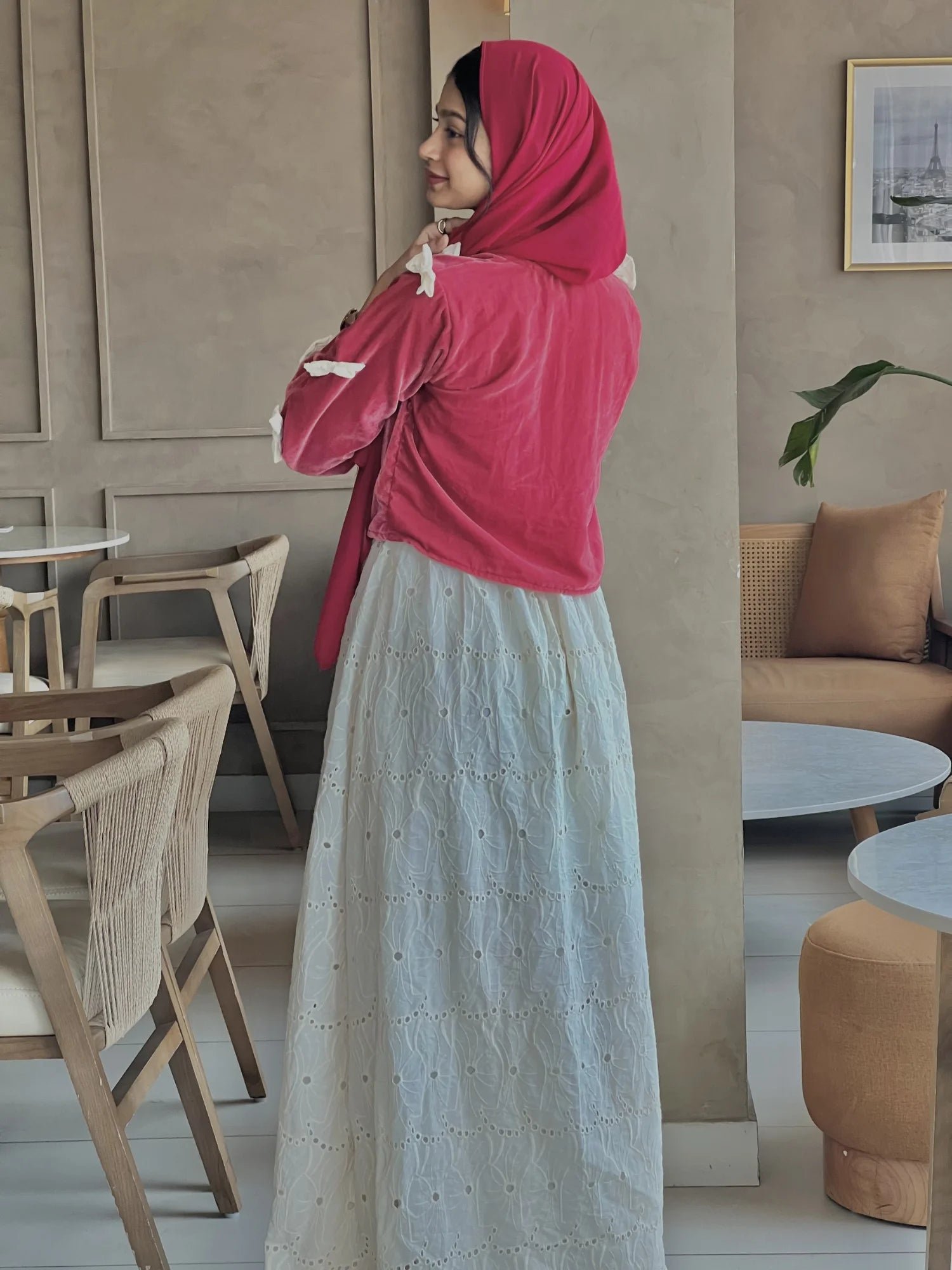 Pinterest-inspired bow detail maxi dress for women side pose detail view