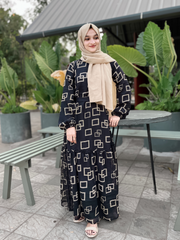 Black Georgette Check Print Full Sleeve Maxi Dress