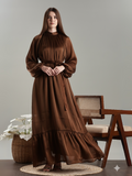 YEZWE Copper Brown Party Wear Full Length High-Necked Maxi Dress