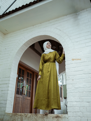 Yezwe Golden Olive Satin Overlapping Tie Flowing Maxi Dress - Modest Wear