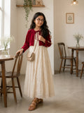 Miniyez junior girls velvet coat with hakoba cotton maxi dress front view
