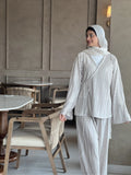 Beige Korean pleated co-ord set for women, modest and elegant