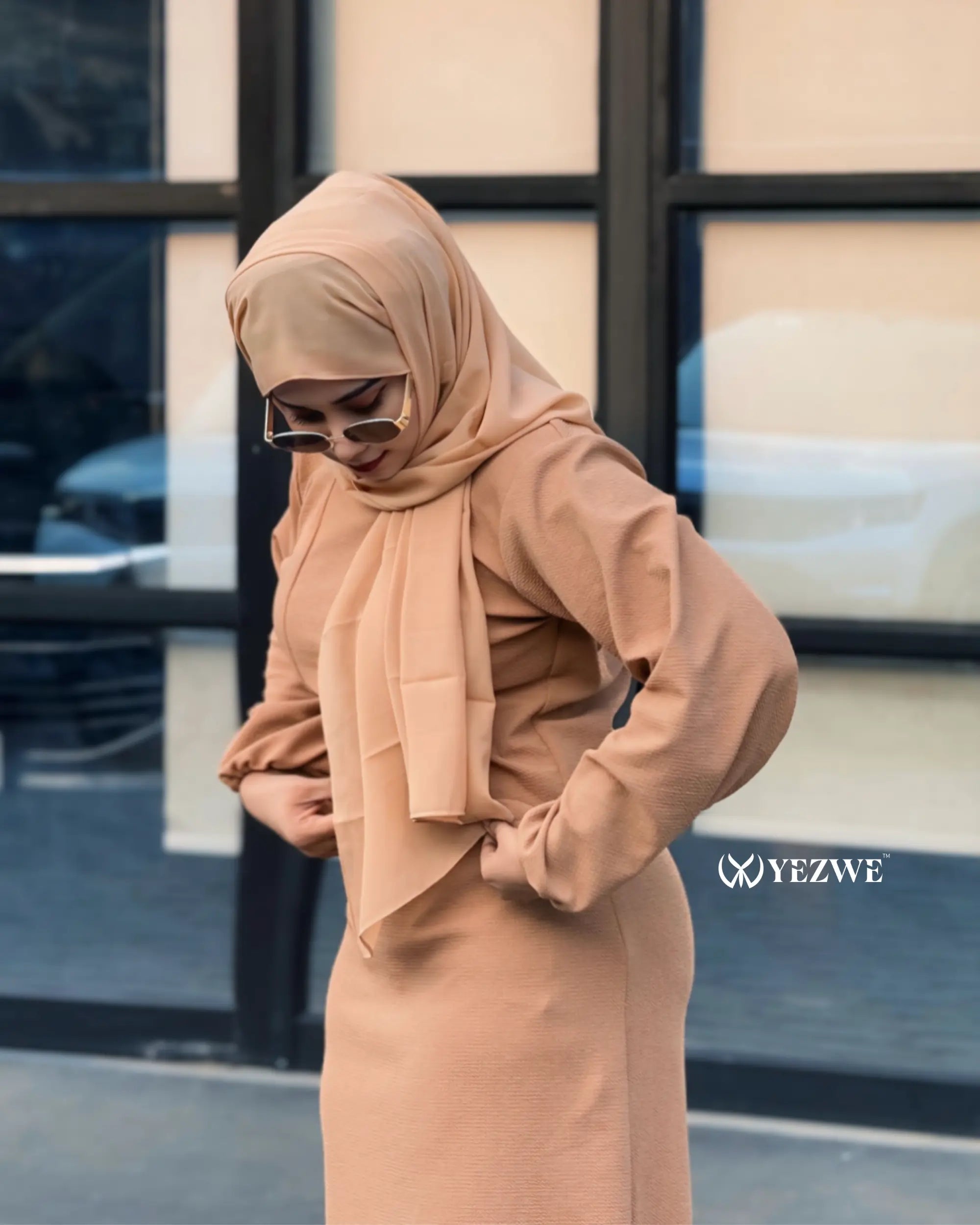 Yezwe Elysian Modesty – Camel Brown Knitted Top & Skirt Co-ord Set for Timeless Elegance CO-ORD SET