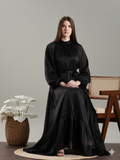 YEZWE Elegant Black Party Wear Full Length High-Necked Maxi Dress