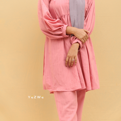 Yezwe Plain Pink Top and Pant Co-ord Set - Modest Wear