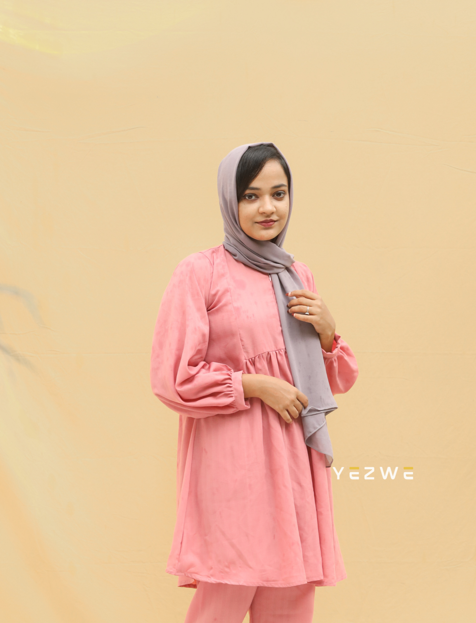 Yezwe Plain Pink Top and Pant Co-ord Set - Modest Wear