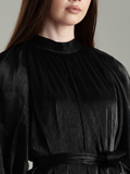 YEZWE Elegant Black Party Wear Full Length High-Necked Maxi Dress