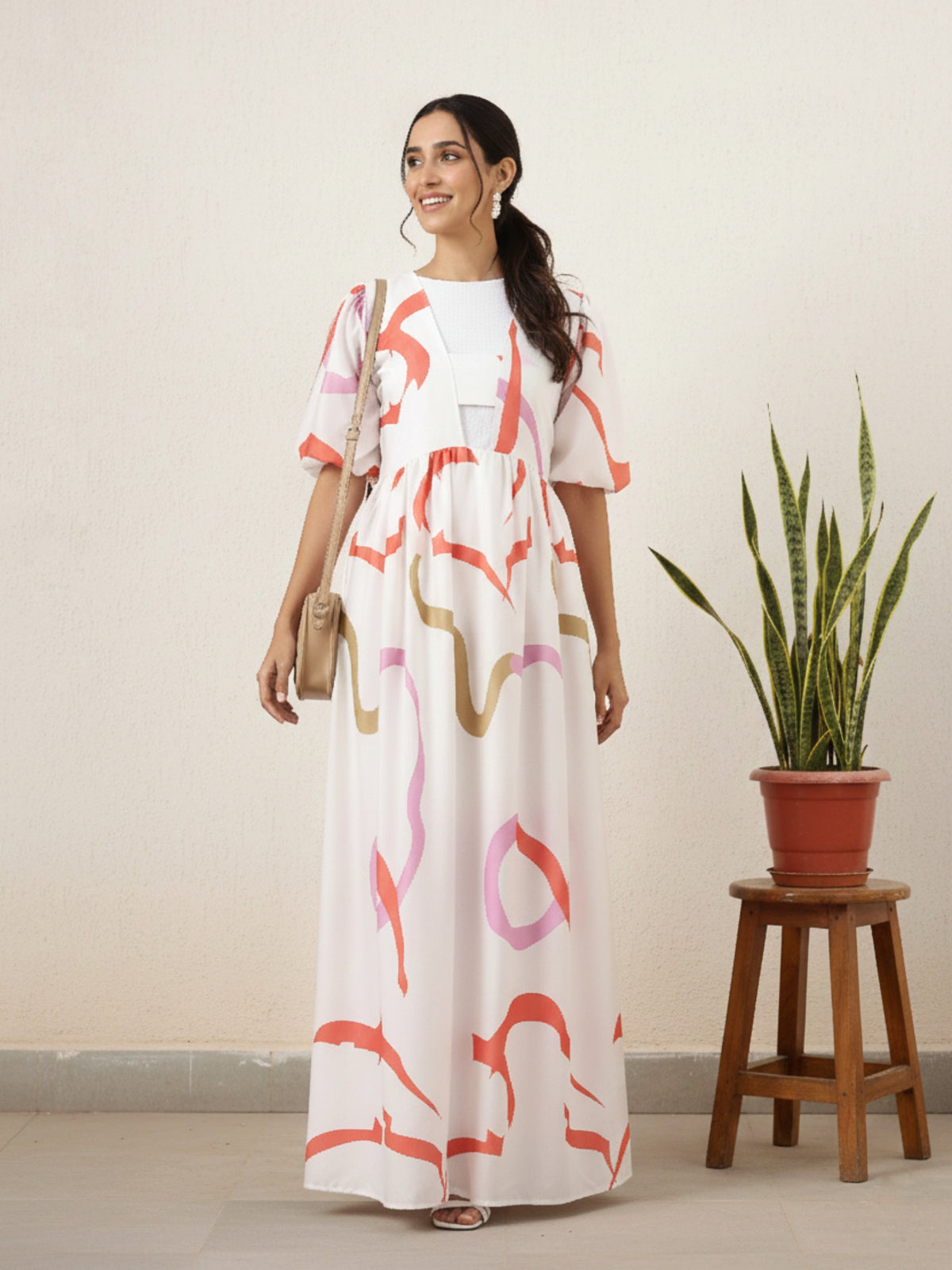 Yezwe imported modest printed full length maxi dress front view