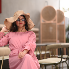 Yezwe Pink Maxi Dress with Center Elastic - Modest Wear