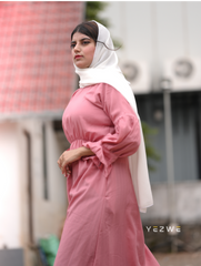 Yezwe Pink Maxi Dress with Center Elastic - Modest Wear