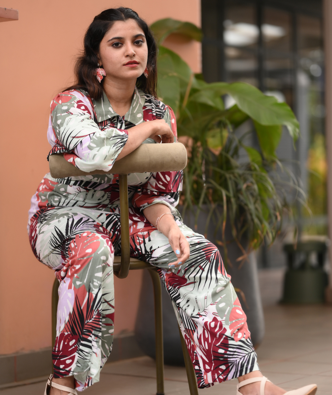 Yezwe Tropical Big Print Jumpsuit with Cloth Belt and Front Open - Modest Wear