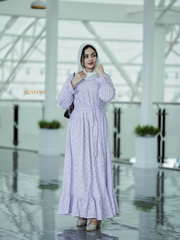 Yezwe Embroidery Hakoba Light Lavender Maxi Dress WIth 3 Layer with Cloth Belt - Modest Wear