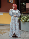 Tropical Printed cadet bluesatin maxi dress - Modest Wear Maxi Dress