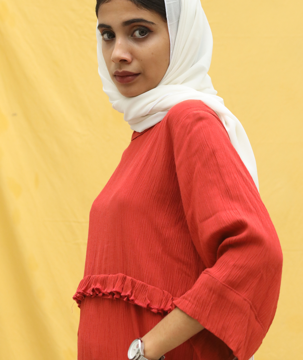 Yezwe Crush Material Top with Center Ruffle - Modest Wear