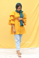 Yezwe Yellow Layered Sleeve Top - Crush Material Modest Wear