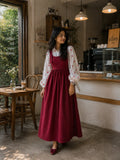 Yezwe Reddish Maroon Pinafore Full Length with Embroidered Love Print Kora Fabric Inner - Modest Wear