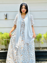 Yezwe Digital Floral  Print Hakoba Off White Maxi Dress - Modest Wear