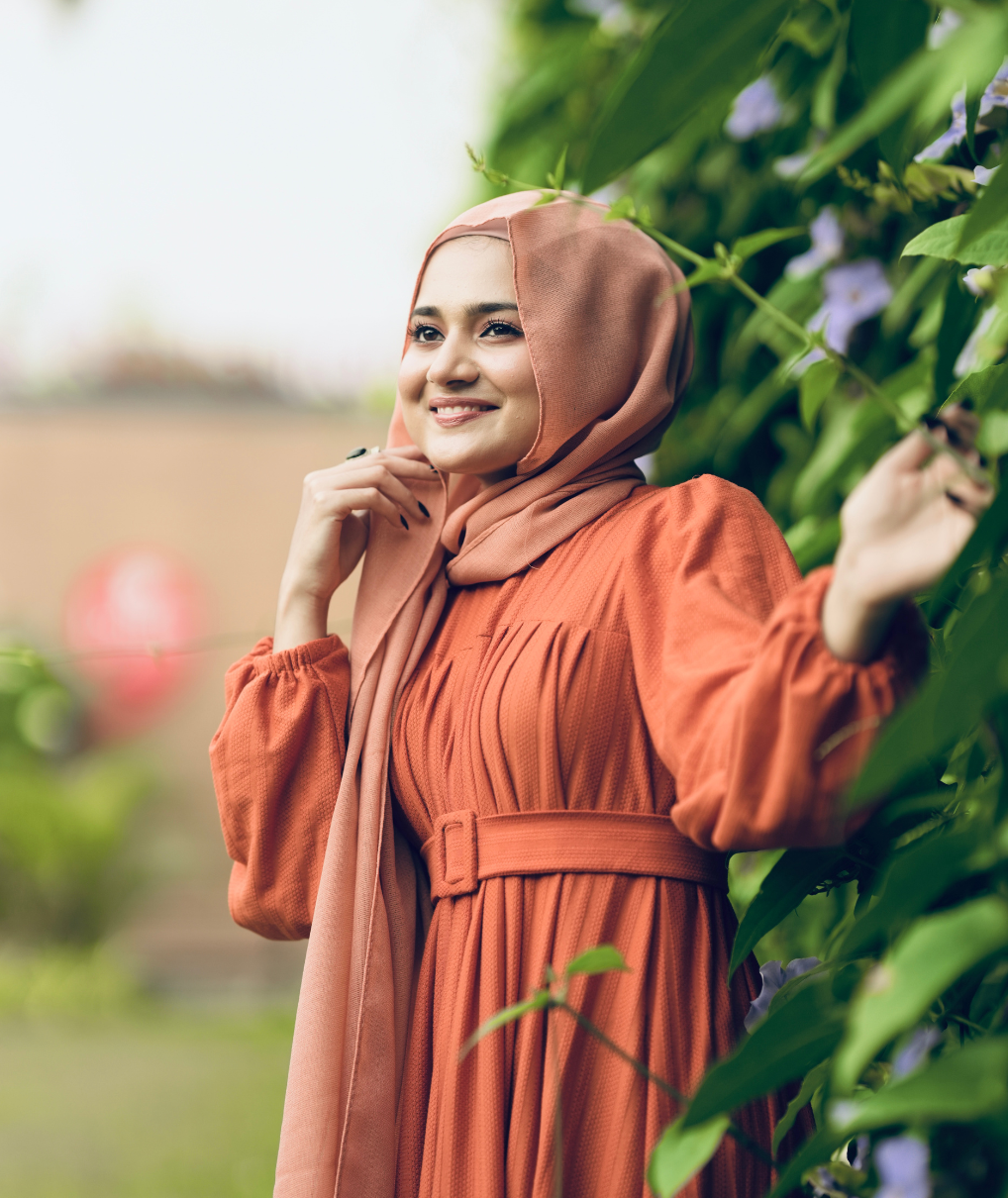 Yezwe Brick Red Textured Rib Maxi Dress with Belt - Modest Wear