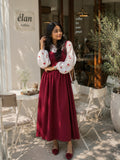 Yezwe Reddish Maroon Pinafore Full Length with Embroidered Love Print Kora Fabric Inner - Modest Wear