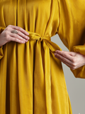 YEZWE Sunshine Yellow High-Neck Maxi Dress – Full-Length Modest Gown for Parties & Weddings