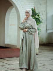 Yezwe's Steel Grey Satin Overlapping Tie Flowing Maxi Dress - Modest Wear