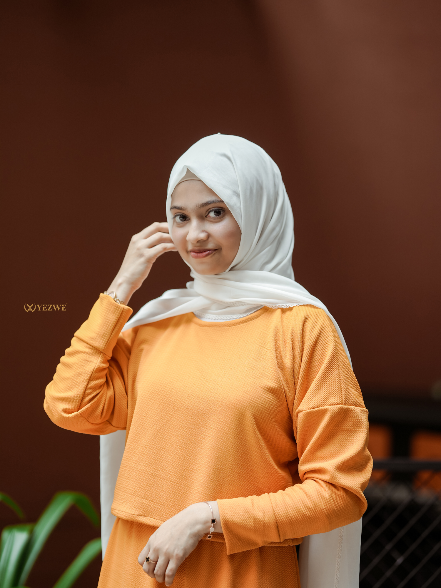 Yezwe Orange Turkish Short Top and Skirt Set - Modest Wear