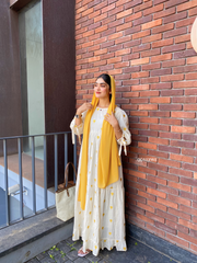 Yezwe Yellow  Love Embroidered Kora Fabric Maxi Dress - Modest Wear