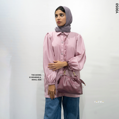 Yezwe Pink Crush Top with Button Ruffles - Modest Wear