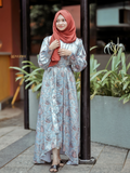 Tropical Printed cadet bluesatin maxi dress - Modest Wear Maxi Dress