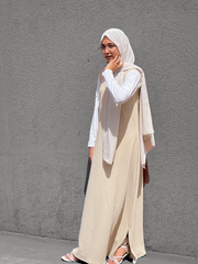 Yezwe Beige Pinafore Full Length with White Inner Top - Modest Wear