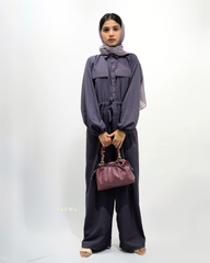 Yezwe Purple Crush Material Jumpsuit with Belt and Front Open - Modest Wear