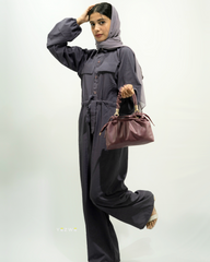 Yezwe Purple Crush Material Jumpsuit with Belt and Front Open - Modest Wear