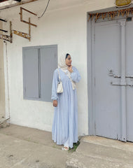 Yezwe Shifli Sky Blue Maxi Dress with V-Neck - Modest Wear