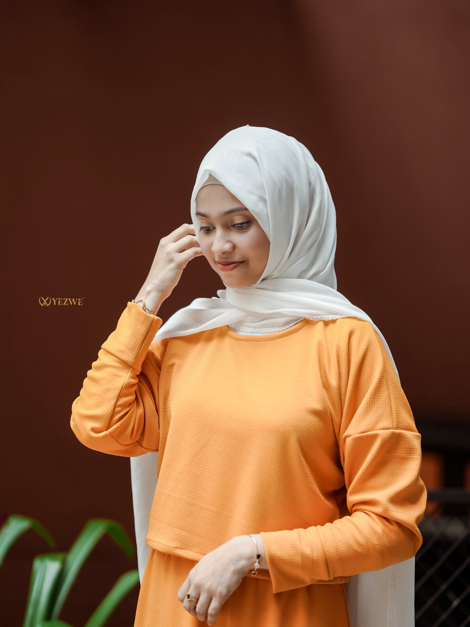 Yezwe Orange Turkish Short Top and Skirt Set - Modest Wear