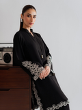 YEZWE Modest Wear Black Embroidered Co-ord Set Comfortable Modest Kurta Set | Pre-Booking