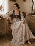 YEZWE Women Beige Floral Linen Lux Dress With Corduroy Bodice