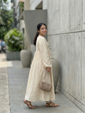 Yezwe Hakoba Off White Maxi Dress with V-Neck - Modest Wear
