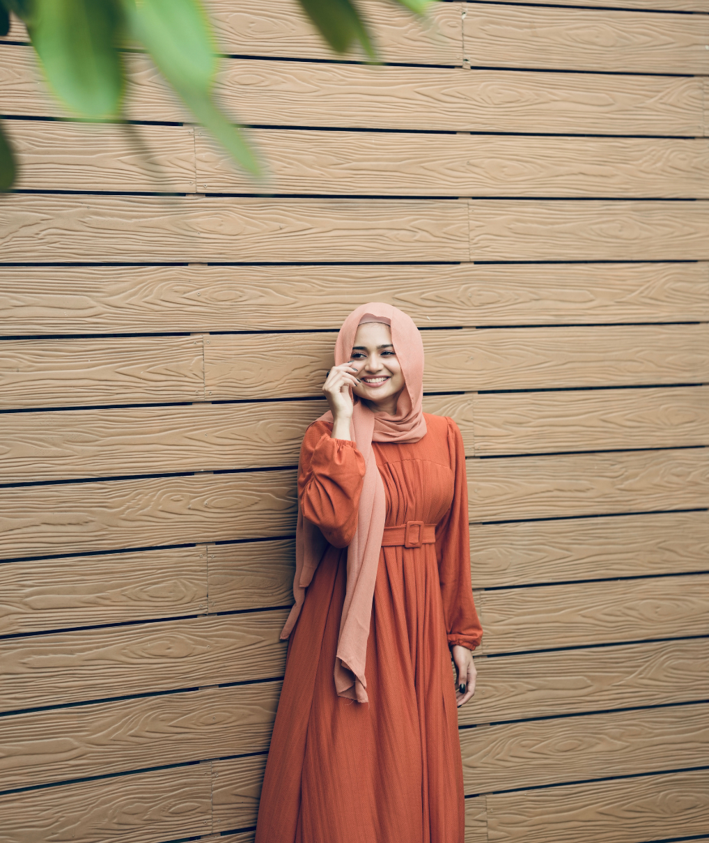 Yezwe Brick Red Textured Rib Maxi Dress with Belt - Modest Wear