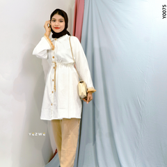 Yezwe White Crush Open Shirt with Lace In Hand and Beige Pant Co-ord Set - Modest Wear