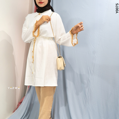 Yezwe White Crush Open Shirt with Lace In Hand and Beige Pant Co-ord Set - Modest Wear