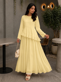 Yezwe Butter Yellow Faux Georgette Asymmetric Ruffle Maxi Dress | Lace-Up Back & Flowing Silhouette for Women (Copy)