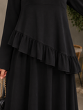 Yezwe black Faux Georgette Asymmetric Ruffle Maxi Dress | Lace-Up Back & Flowing Silhouette for Women (Copy)